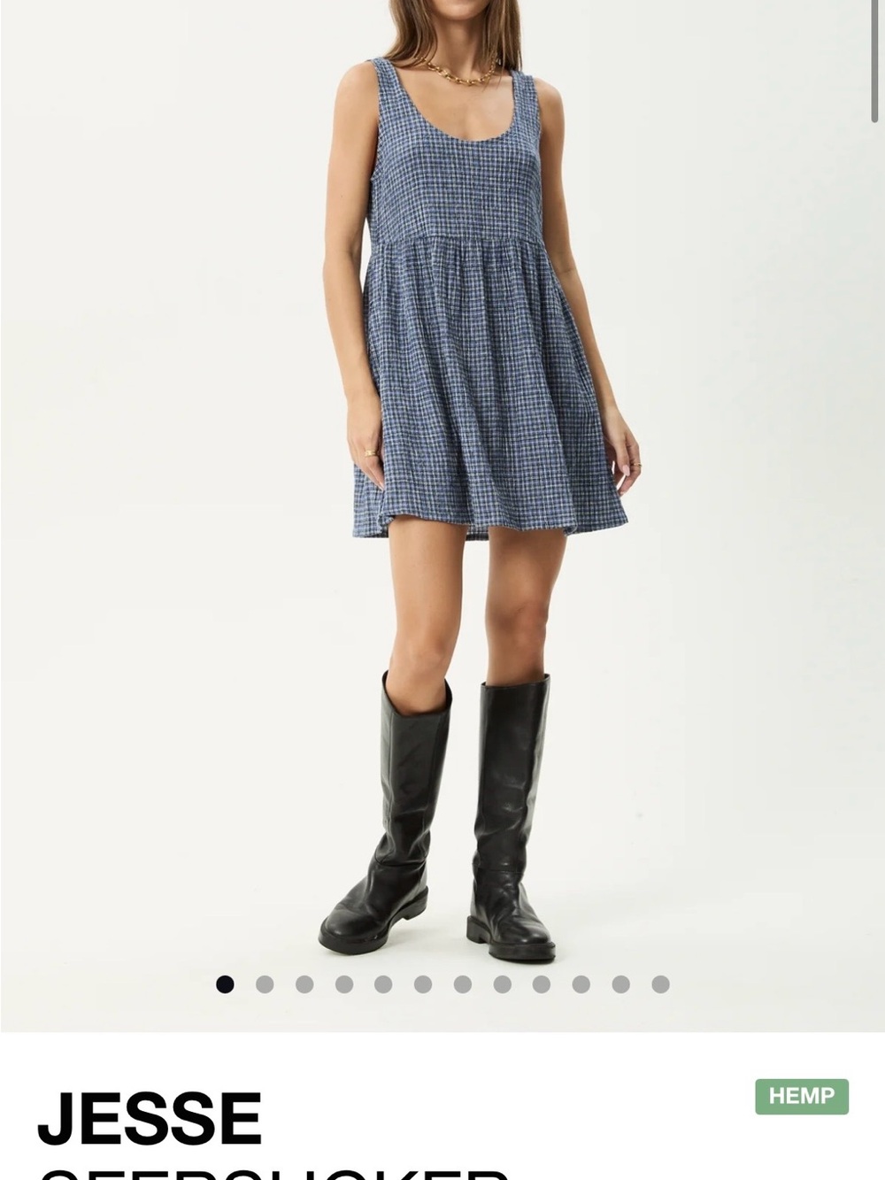 AFENDS viral “Jesse” seersucker mini dress BNWT blue marlin check